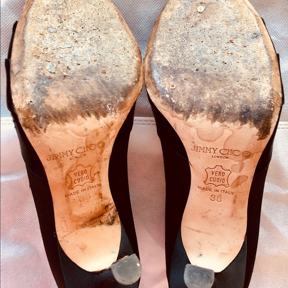 Preowned ✨ Jimmy Choo Black Satin Shoes Size 38 - Picture 5 of 6
